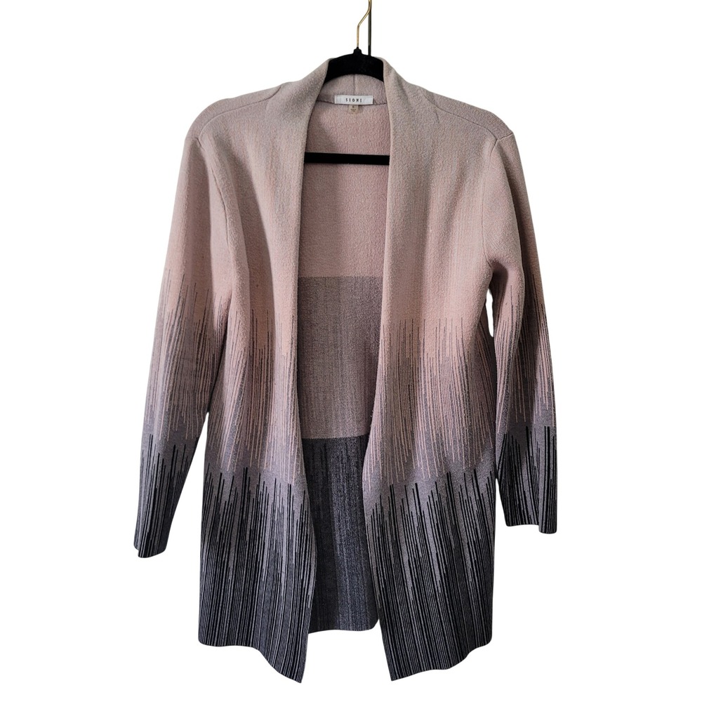 Sioni Womens Small Pink Grey Ombre Graphic Open Front Knit Cardigan Sweater‎